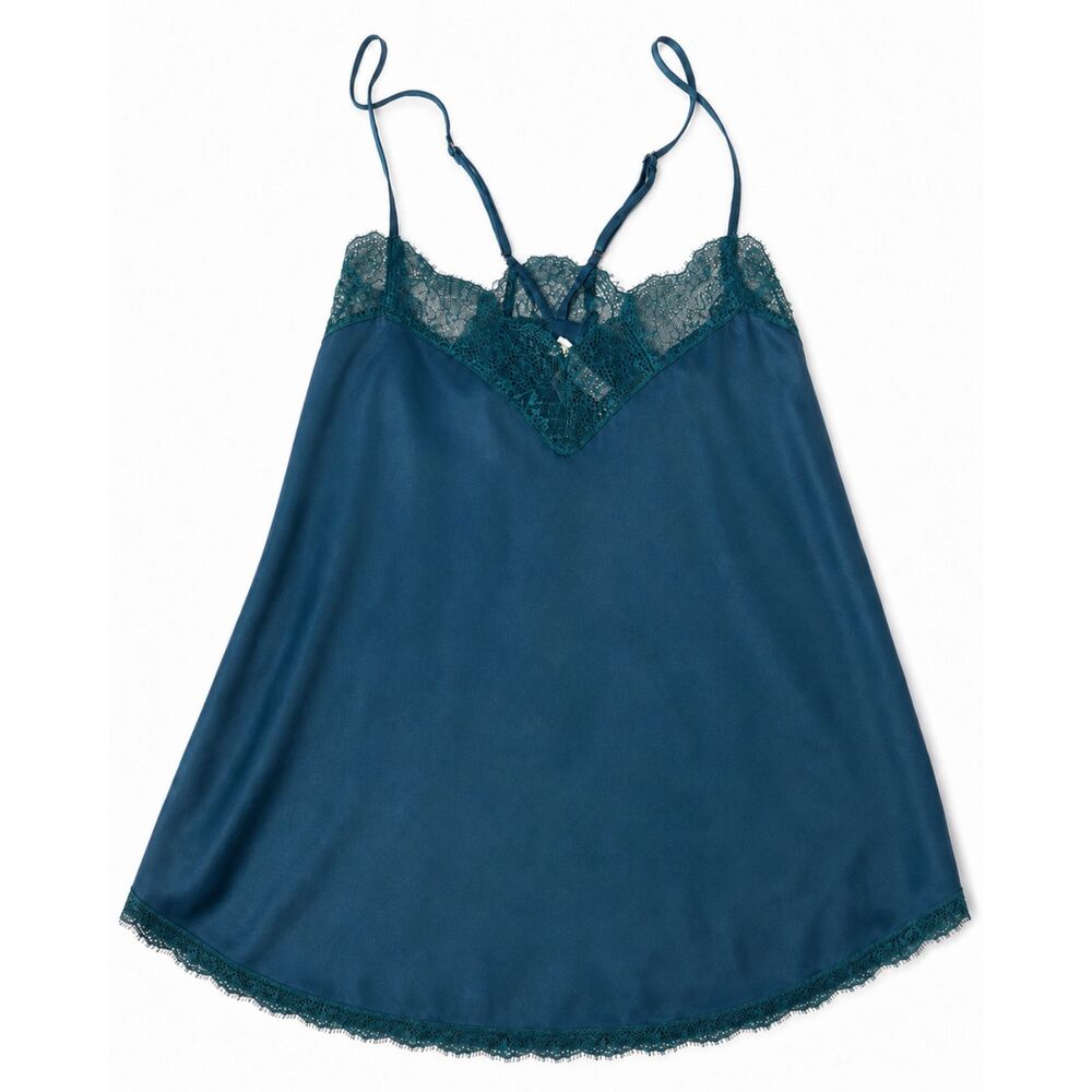 And Now This Teal Satin Lace Trim Cami Top Women’s M Adjustable Straps